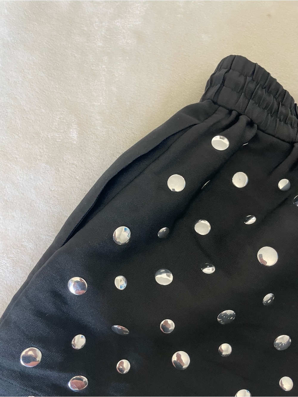 Sandro Black High-Waist Drawstring Shorts with Silver Stud Accents - Picture 11 of 11